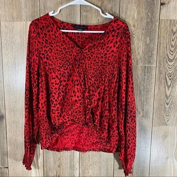 Sanctuary Red and Black Cheetah Print Blouse - Picture 2 of 8